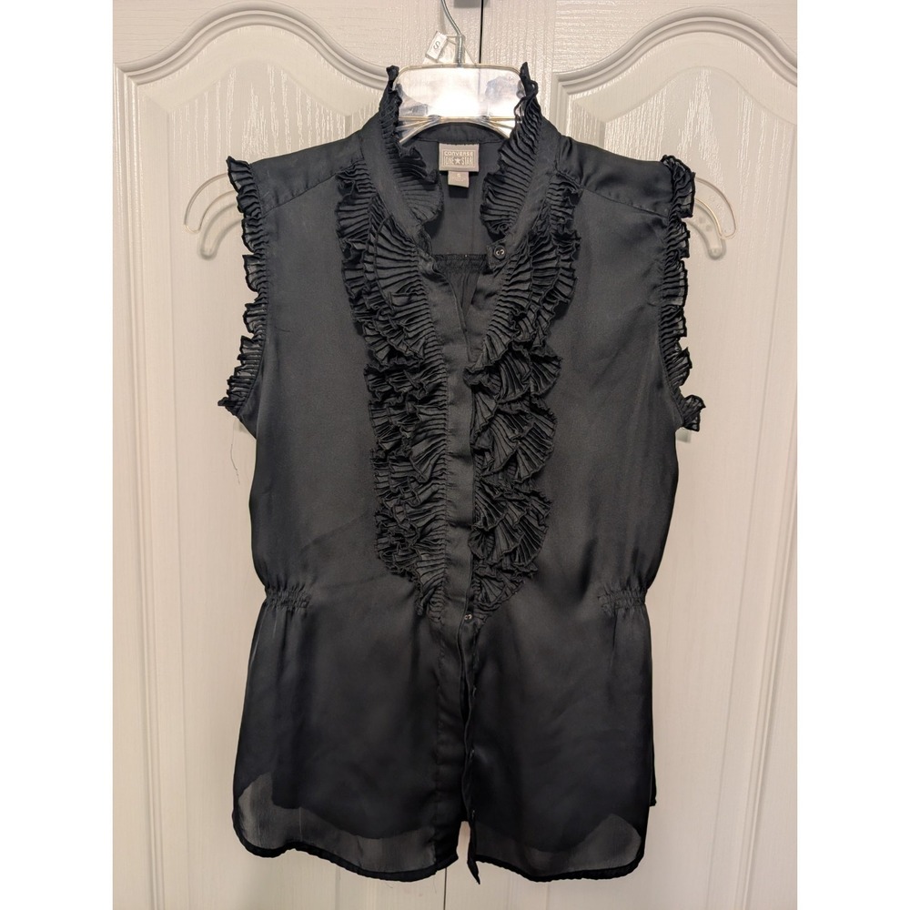 Converse One Star Shirt Women' Small Black Sleeveless Ruffled
